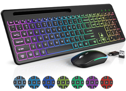 Wireless Keyboard and Mouse with 9 Backlit Effects and Phone Holder