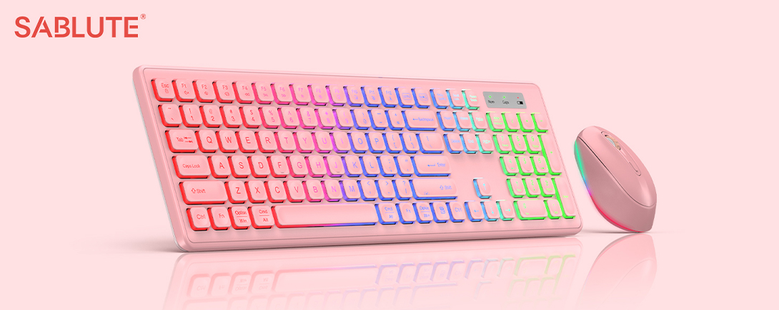 Wireless Keyboard and Mouse Backlit, Quiet Light Up Keys, Tilt Legs, Sleep Mode