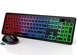 Wireless Keyboard and Mouse Backlit, Quiet Light Up Keys, Tilt Legs, Sleep Mode
