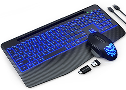 Ergo Wireless Keyboard and Mouse Backlits, Wrist Rest, Jiggler Mouse (Gray)