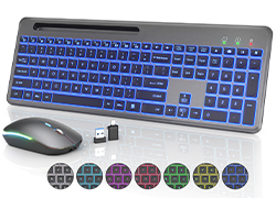 Wireless Keyboard and Mouse, 7 Backlit Effects, Phone Holder, Quiet Light Up Keys